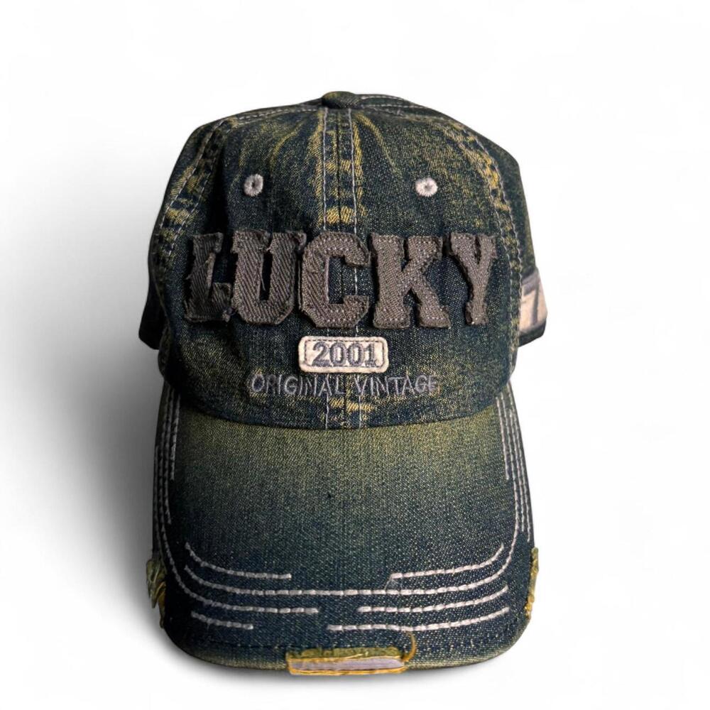 distressed denim cap acid washed